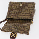FENDI Zucchino Canvas Mamma Baguette Shoulder Bag Beige Gold Auth 175477-10