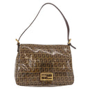 FENDI Zucchino Canvas Mamma Baguette Shoulder Bag Beige Gold Auth 175477-13