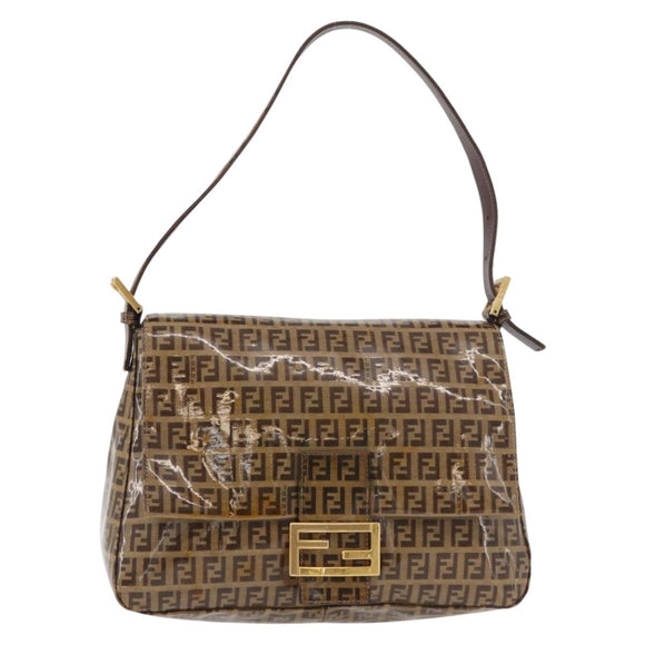 FENDI Zucchino Canvas Mamma Baguette Shoulder Bag Beige Gold Auth 175477