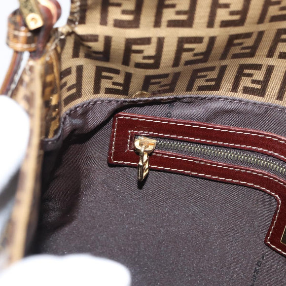 FENDI Zucchino Canvas Mamma Baguette Shoulder Bag Beige Gold Auth 175477