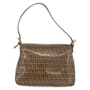 FENDI Zucchino Canvas Mamma Baguette Shoulder Bag Beige Gold Auth 175477-2