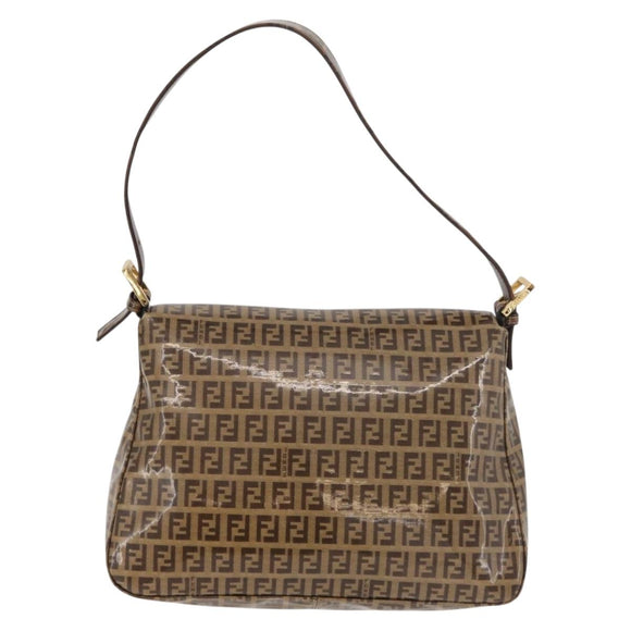 FENDI Zucchino Canvas Mamma Baguette Shoulder Bag Beige Gold Auth 175477