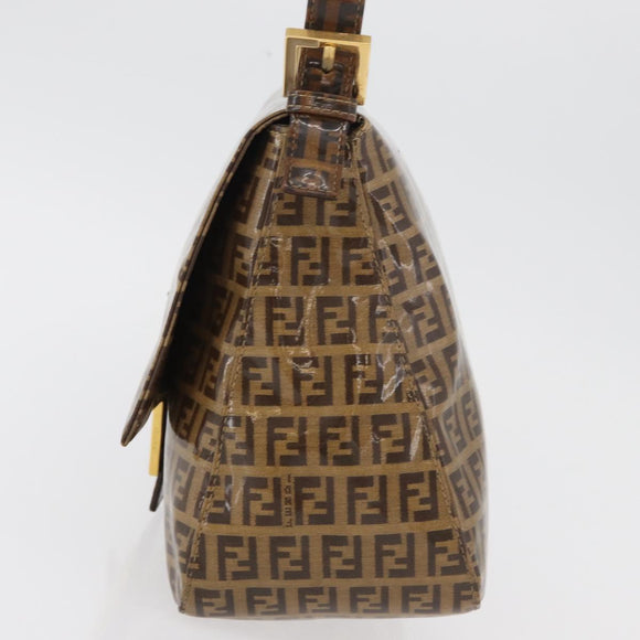 FENDI Zucchino Canvas Mamma Baguette Shoulder Bag Beige Gold Auth 175477