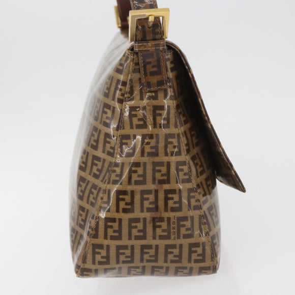 FENDI Zucchino Canvas Mamma Baguette Shoulder Bag Beige Gold Auth 175477