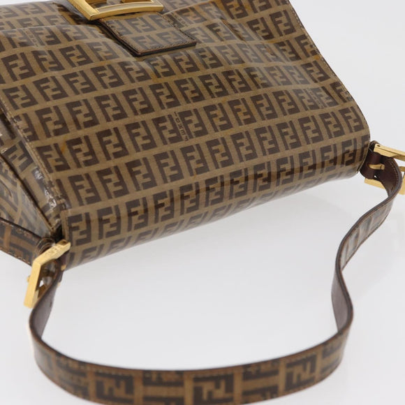 FENDI Zucchino Canvas Mamma Baguette Shoulder Bag Beige Gold Auth 175477