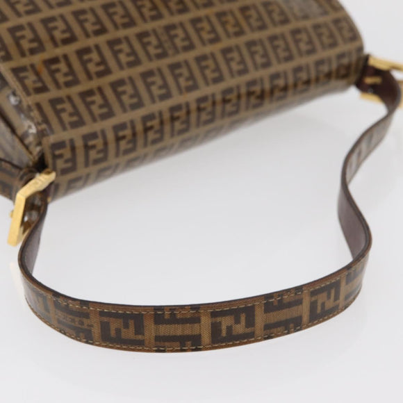 FENDI Zucchino Canvas Mamma Baguette Shoulder Bag Beige Gold Auth 175477