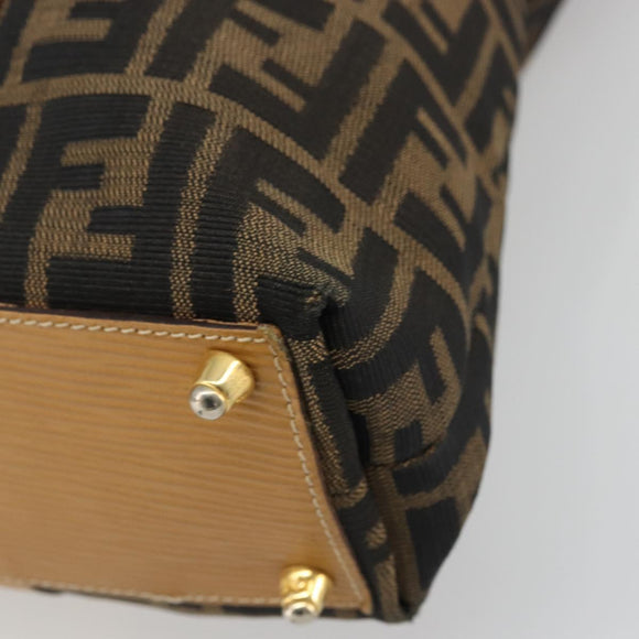 FENDI Zucca Canvas Hand Bag Brown Black Auth 175479A