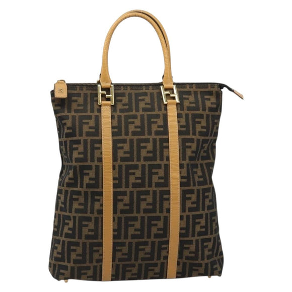 FENDI Zucca Canvas Hand Bag Brown Black Auth 175479A