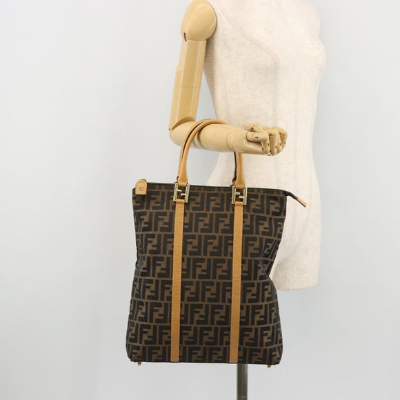 FENDI Zucca Canvas Hand Bag Brown Black Auth 175479A