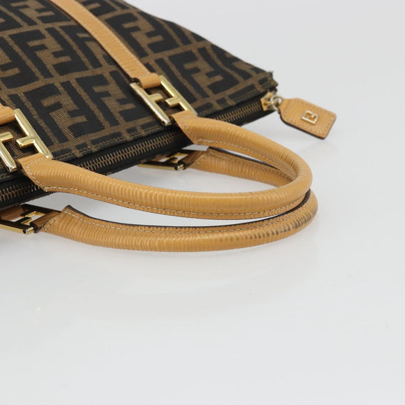 FENDI Zucca Canvas Hand Bag Brown Black Auth 175479A