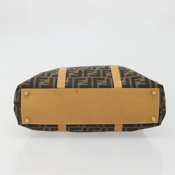 FENDI Zucca Canvas Hand Bag Brown Black Auth 175479A