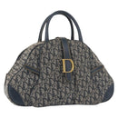 Christian Dior Trotter Canvas Saddle Hand Bag Navy Gold Auth 175481A-1