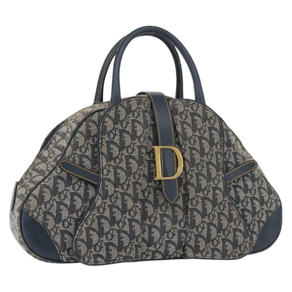 Christian Dior Trotter Canvas Saddle Hand Bag Navy Gold Auth 175481A