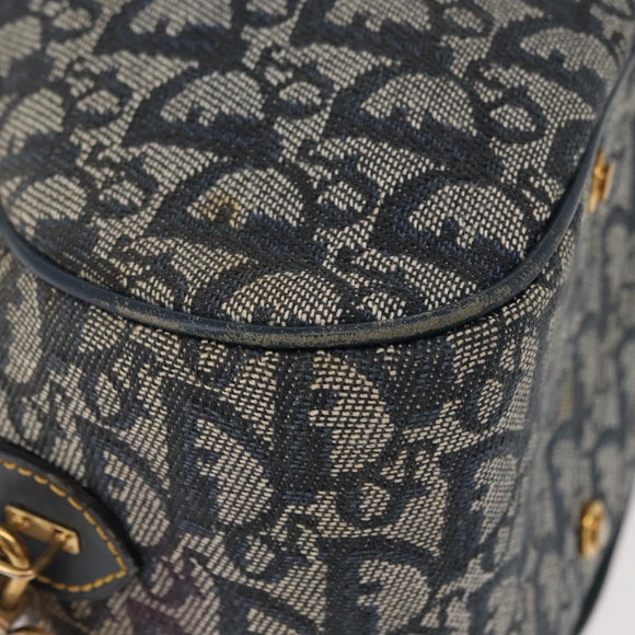 Christian Dior Trotter Canvas Saddle Hand Bag Navy Gold Auth 175481A