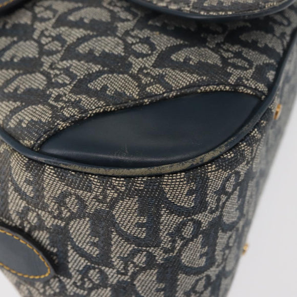 Christian Dior Trotter Canvas Saddle Hand Bag Navy Gold Auth 175481A