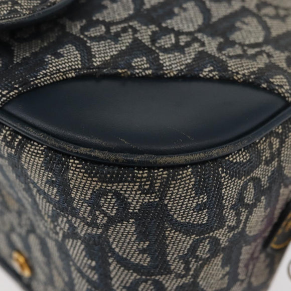 Christian Dior Trotter Canvas Saddle Hand Bag Navy Gold Auth 175481A