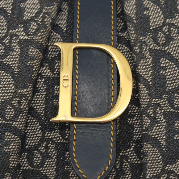 Christian Dior Trotter Canvas Saddle Hand Bag Navy Gold Auth 175481A