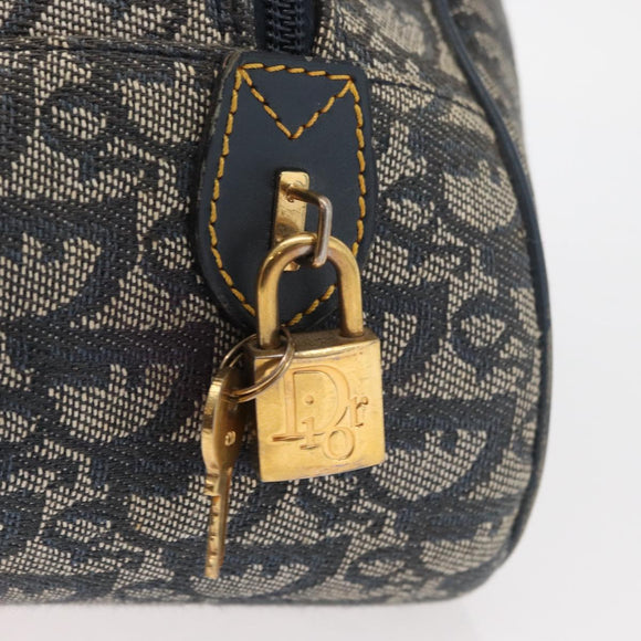 Christian Dior Trotter Canvas Saddle Hand Bag Navy Gold Auth 175481A