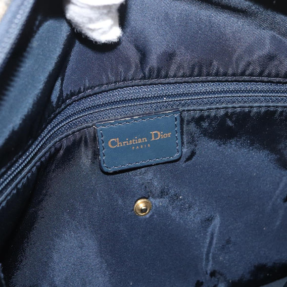 Christian Dior Trotter Canvas Saddle Hand Bag Navy Gold Auth 175481A