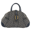 Christian Dior Trotter Canvas Saddle Hand Bag Navy Gold Auth 175481A-13
