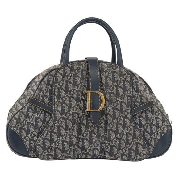 Christian Dior Trotter Canvas Saddle Hand Bag Navy Gold Auth 175481A