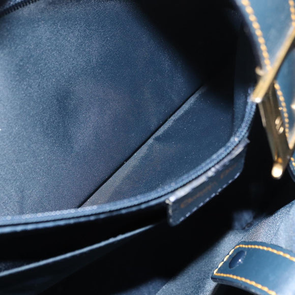 Christian Dior Trotter Canvas Saddle Hand Bag Navy Gold Auth 175481A
