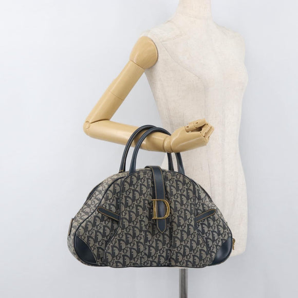 Christian Dior Trotter Canvas Saddle Hand Bag Navy Gold Auth 175481A