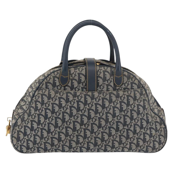Christian Dior Trotter Canvas Saddle Hand Bag Navy Gold Auth 175481A
