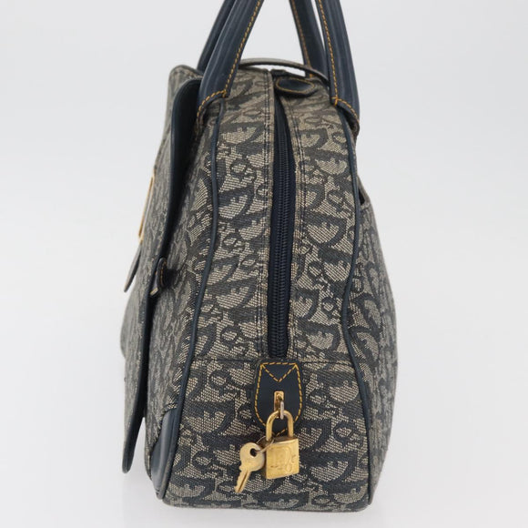 Christian Dior Trotter Canvas Saddle Hand Bag Navy Gold Auth 175481A