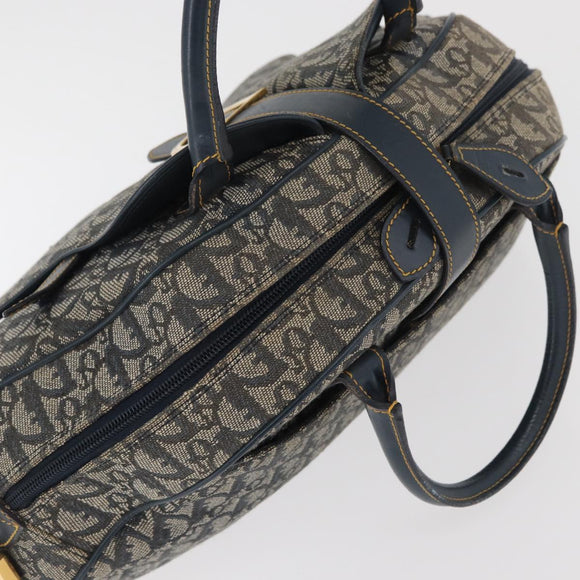 Christian Dior Trotter Canvas Saddle Hand Bag Navy Gold Auth 175481A