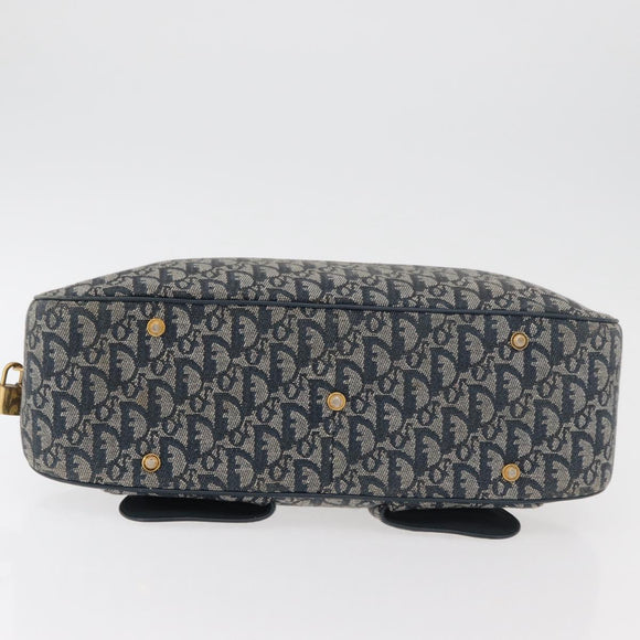 Christian Dior Trotter Canvas Saddle Hand Bag Navy Gold Auth 175481A