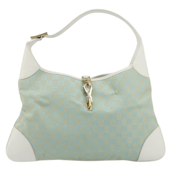 GUCCI GG Canvas Jackie Shoulder Bag Gold Light green 001 4075 1705 Auth 175485A