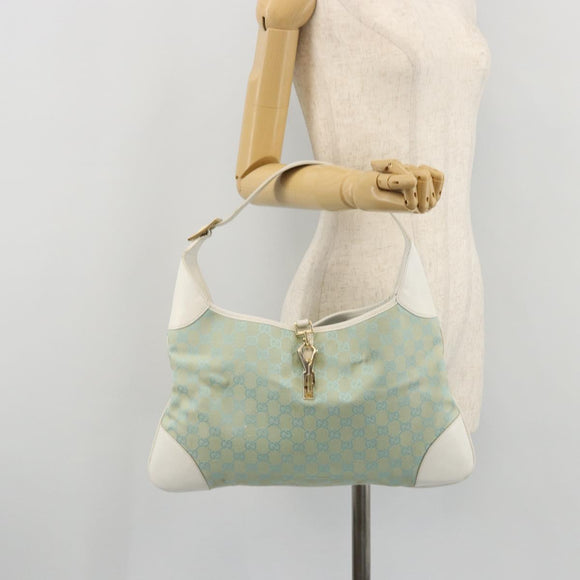 GUCCI GG Canvas Jackie Shoulder Bag Gold Light green 001 4075 1705 Auth 175485A
