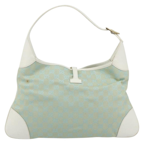GUCCI GG Canvas Jackie Shoulder Bag Gold Light green 001 4075 1705 Auth 175485A