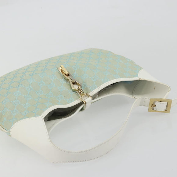 GUCCI GG Canvas Jackie Shoulder Bag Gold Light green 001 4075 1705 Auth 175485A