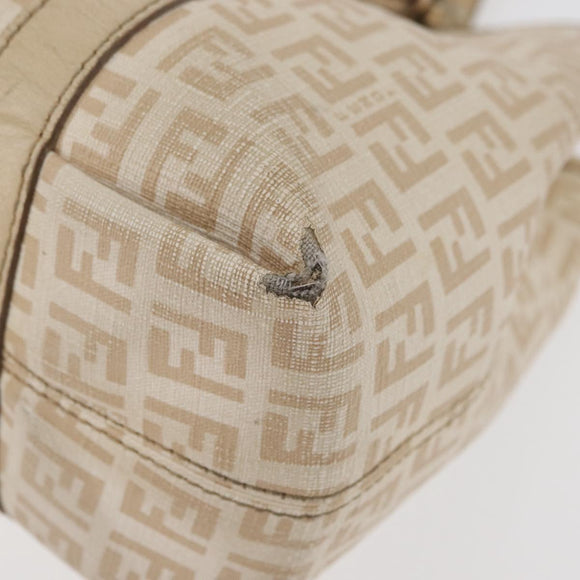 FENDI Zucchino Canvas Hand Bag Ivory Gold Auth 175493