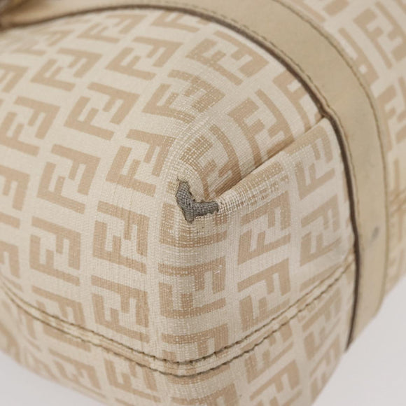 FENDI Zucchino Canvas Hand Bag Ivory Gold Auth 175493