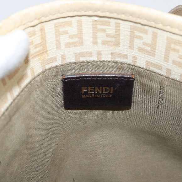 FENDI Zucchino Canvas Hand Bag Ivory Gold Auth 175493