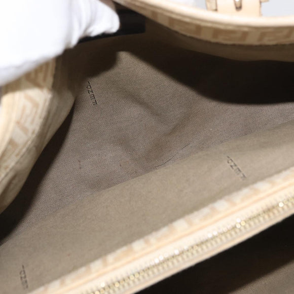 FENDI Zucchino Canvas Hand Bag Ivory Gold Auth 175493