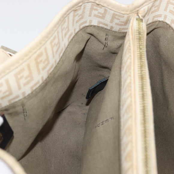 FENDI Zucchino Canvas Hand Bag Ivory Gold Auth 175493