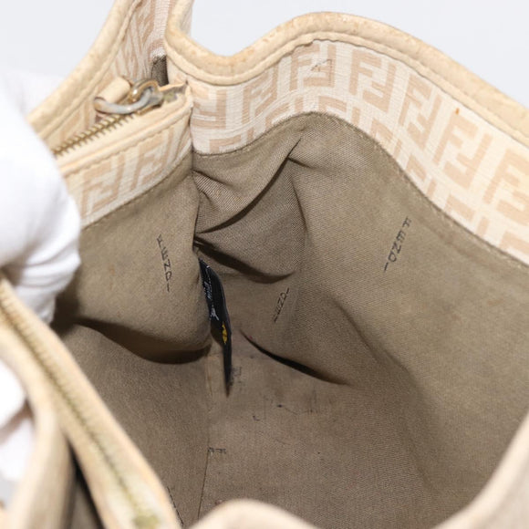 FENDI Zucchino Canvas Hand Bag Ivory Gold Auth 175493