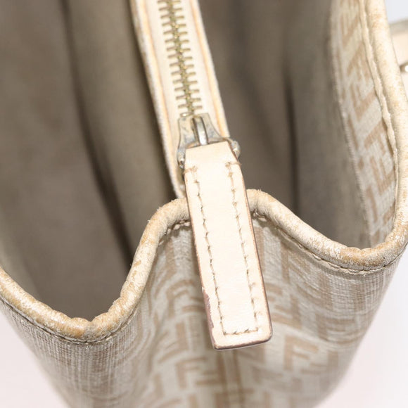 FENDI Zucchino Canvas Hand Bag Ivory Gold Auth 175493