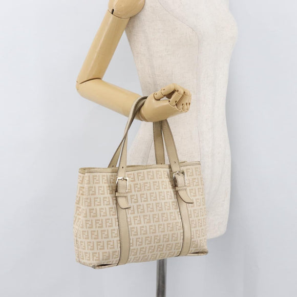 FENDI Zucchino Canvas Hand Bag Ivory Gold Auth 175493