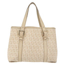 FENDI Zucchino Canvas Hand Bag Ivory Gold Auth 175493-3