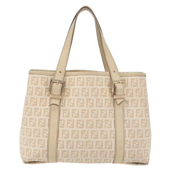 FENDI Zucchino Canvas Hand Bag Ivory Gold Auth 175493