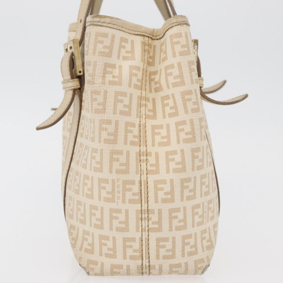 FENDI Zucchino Canvas Hand Bag Ivory Gold Auth 175493