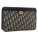 Christian Dior Trotter Canvas Clutch Bag Navy Gold Auth 175496-1