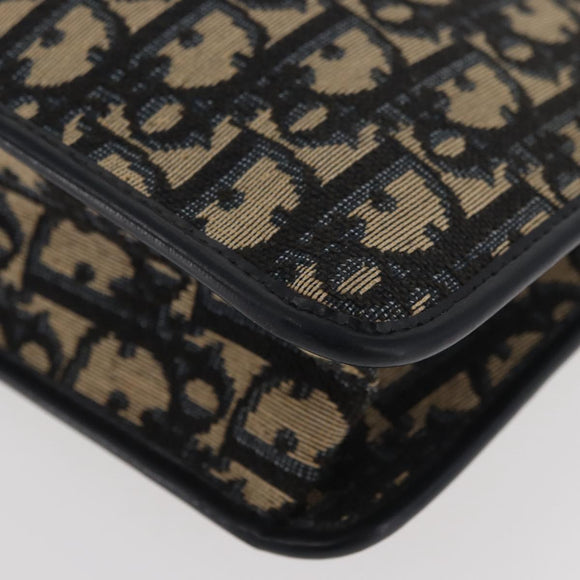 Christian Dior Trotter Canvas Clutch Bag Navy Gold Auth 175496