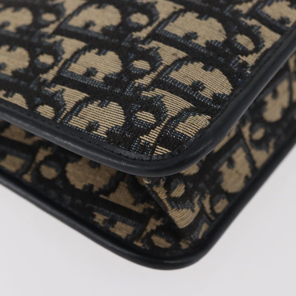 Christian Dior Trotter Canvas Clutch Bag Navy Gold Auth 175496