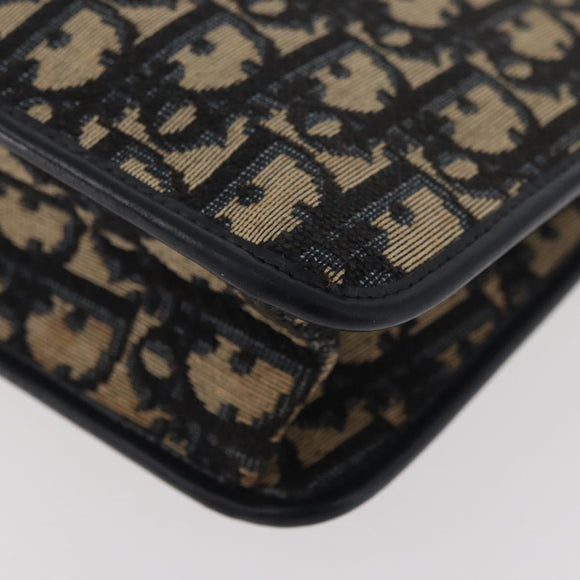 Christian Dior Trotter Canvas Clutch Bag Navy Gold Auth 175496